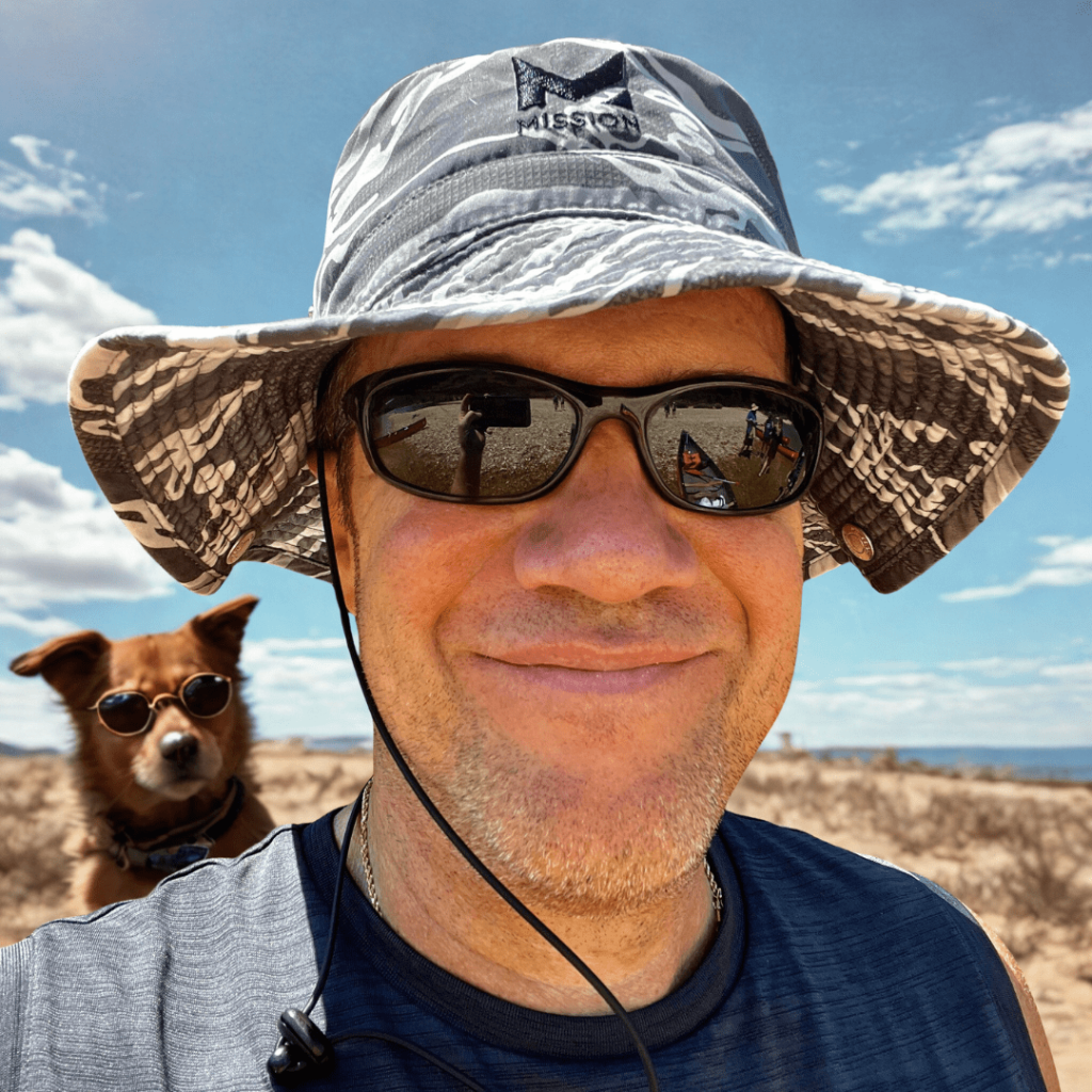 Carlton Wolf, USCG veteran and owner of Poop Free OKC, with his dog enjoying the outdoors in Oklahoma City.