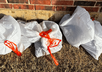 Bagged dog waste after yard cleanup by Poop Free OKC.